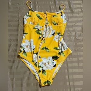 Yellow Floral 1 piece swim adult M
